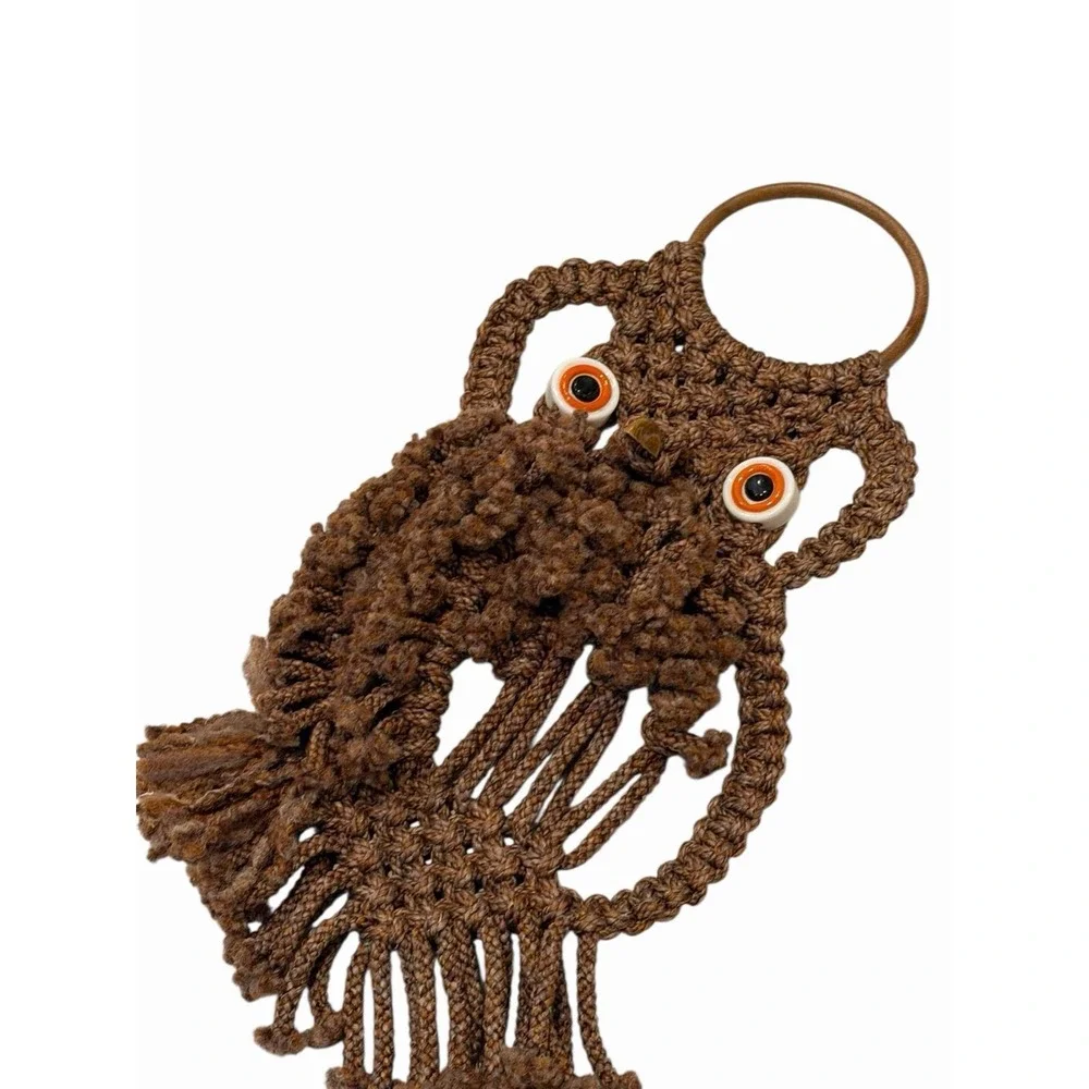 Vintage Macrame Owl Wall Hanging Decor Woodland Boho Retro Handmade MCM 70s